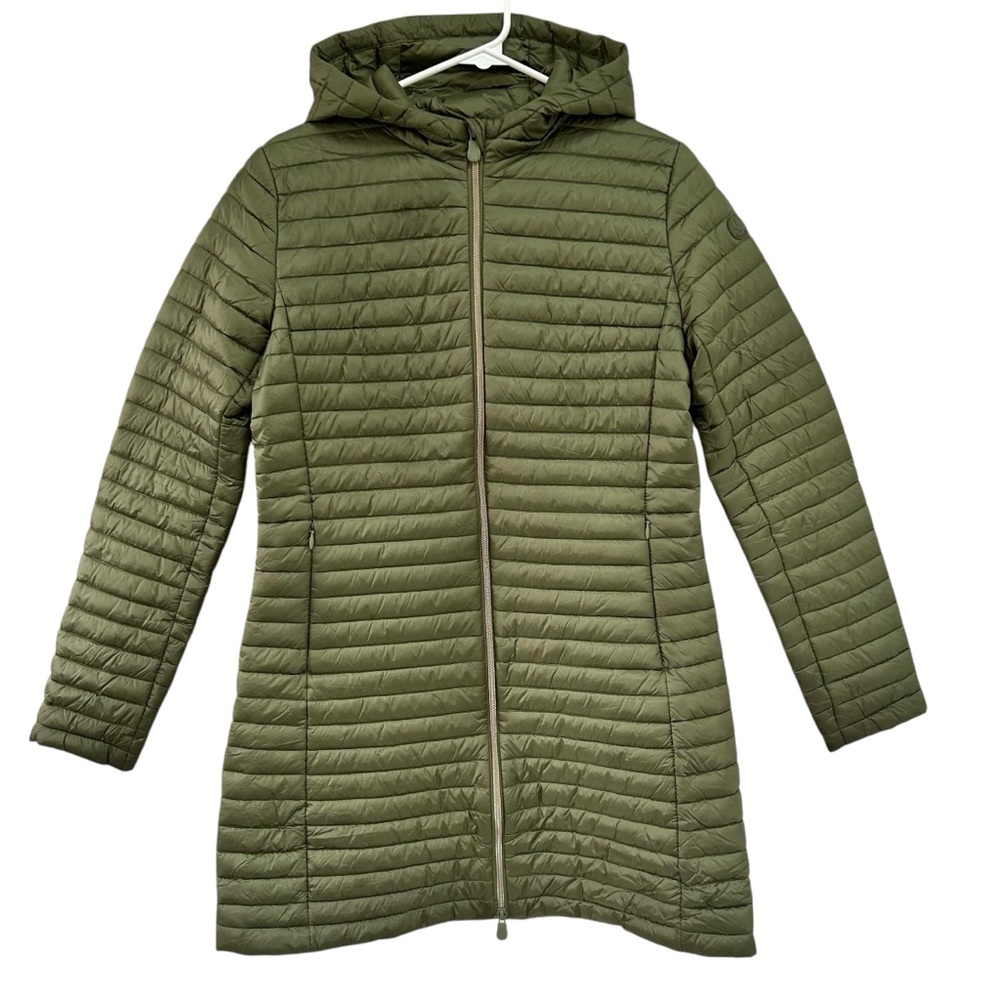 SAVE THE DUCK Irish Alberta Olive Green Animal Free Quilted Long Puffer Jacket 2
